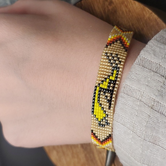 B2732 navajo seed beaded afghan bracelet sterling collectible - Picture 1 of 3